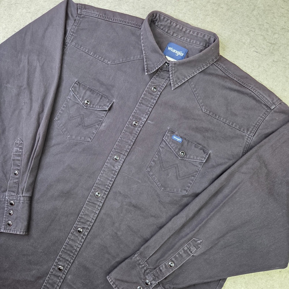 Vintage Wrangler Pearl Snap Denim Shirt Mens 3XLT Black Long Sleeve Cowboy Rodeo